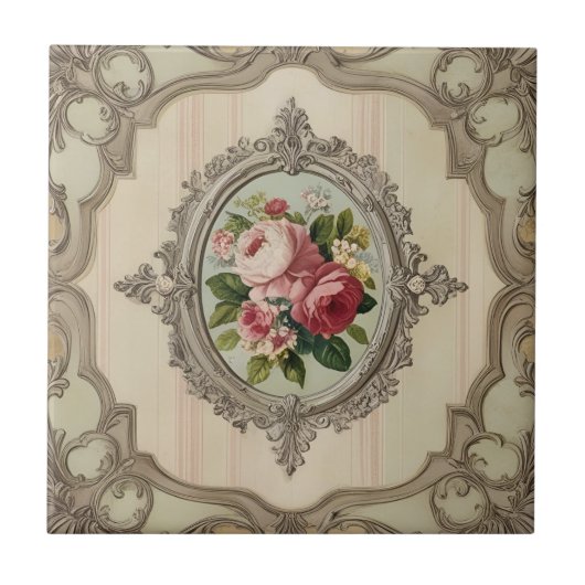 Vintage Gerahmte Rose Fliese (Vorderseite)