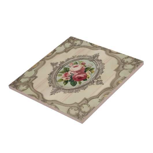 Vintage Gerahmte Rose Fliese (Seite)