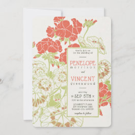 Vintage Geranium Frame Letterpress Style Wedding Einladung