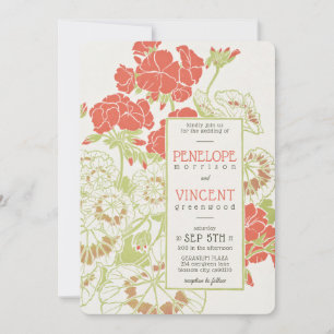 Vintage Geranium Frame Letterpress Style Wedding Einladung