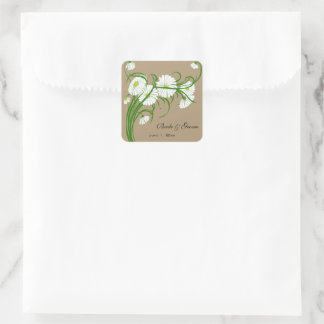 Vintage Gerber Daisy Blume Hochzeit Quadratischer Aufkleber