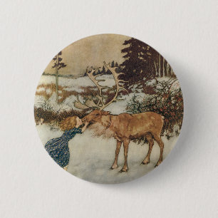 Vintage Gerda und das Rentier von Edmund Dulac Button
