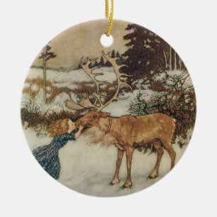 Vintage Gerda und das Rentier von Edmund Dulac Keramik Ornament