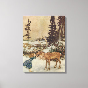 Vintage Gerda und das Rentier von Edmund Dulac Leinwanddruck
