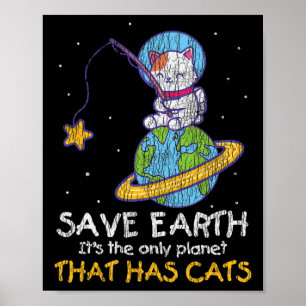Vintage Gerettet Erde, die Cat Funny Earth Day Ca Poster