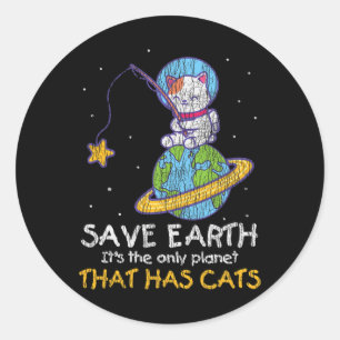 Vintage Gerettet Erde, die Cat Funny Earth Day Ca Runder Aufkleber