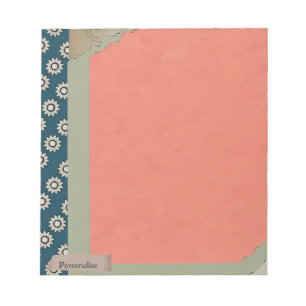 Vintage gerissenes Papier Floral Grün Orange Scrap Notizblock