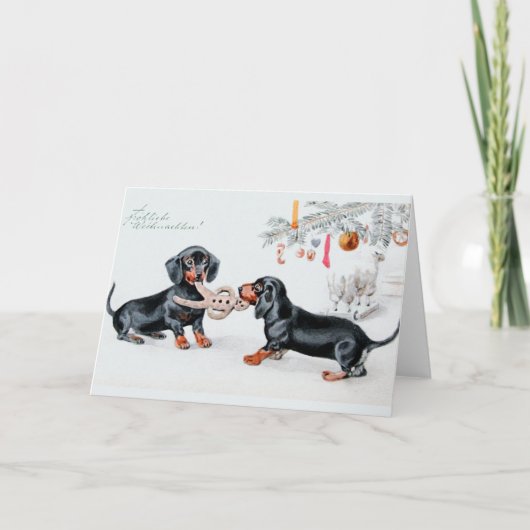 Vintage German Dachshund Christmas Card Feiertagskarte (Vorderseite)