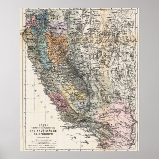 Vintage German Map of California 1879 Poster (Vorne)