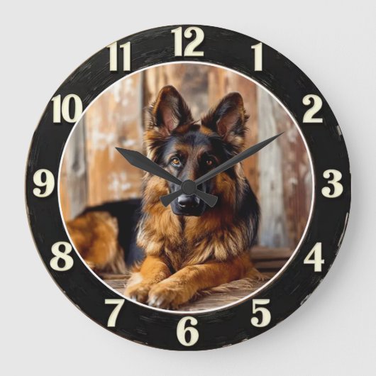 Vintage German Shepherd Große Wanduhr (Vorderseite)
