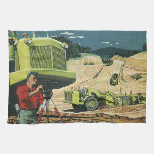 Vintage Geschäft, Baustelle mit Vermesser Geschirrtuch