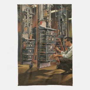 Vintage Geschäft Funkgerät Techniker repariert Aus Geschirrtuch