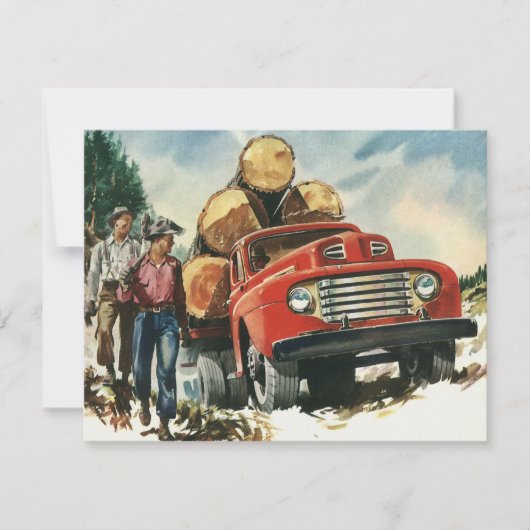 Vintage Geschäft, Holztransporter mit Holzfällern (Vorderseite)
