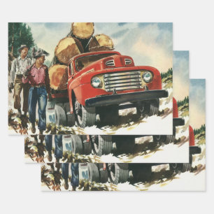 Vintage Geschäft, Holztransporter mit Holzfällern Geschenkpapier Set