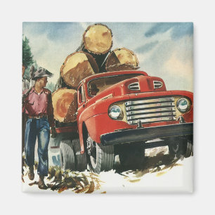 Vintage-Geschäft, Holztransporter mit Holzfällern Magnet