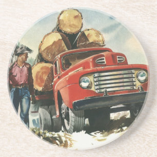 Vintage-Geschäft, Holztransporter mit Holzfällern Untersetzer