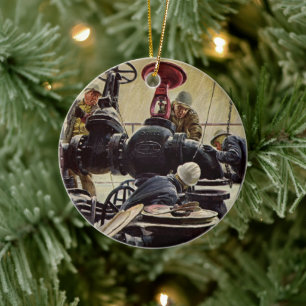 Vintage-Geschäft, Ölplattform im Ozean Keramik Ornament