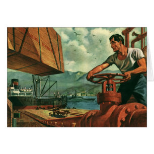 Vintage-Geschäft, Öltankerschiff mit Dockarbeiter
