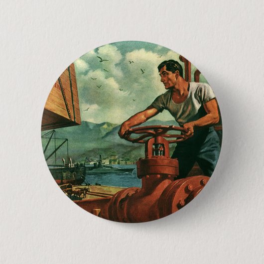 Vintage-Geschäft, Öltankerschiff mit Dockarbeiter Button (Vorderseite)