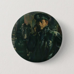 Vintage Geschäft, Polizist am Notruftelefon Button