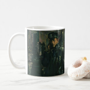 Vintage Geschäft, Polizist am Notruftelefon Kaffeetasse