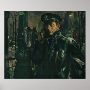 Vintage Geschäft, Polizist am Notruftelefon Poster