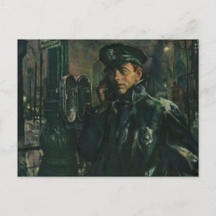Vintage Geschäft, Polizist am Notruftelefon Postkarte