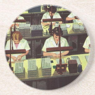 Vintage-Geschäft, Telefonmontagelinienarbeiter Sandstein Untersetzer