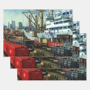 Vintage-Geschäft, Transport von Frachtschiffen im  Geschenkpapier Set