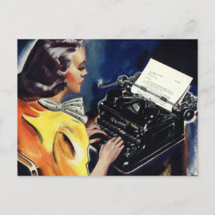 Vintage Geschäftliche Exekutivsekretärin beim Tipp Postkarte