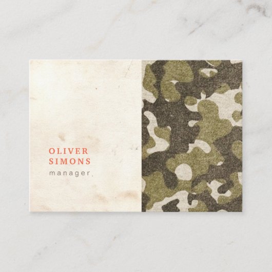 Vintage Geschäfts-Karte mit Militärmuster Visitenkarte (Vorderseite)