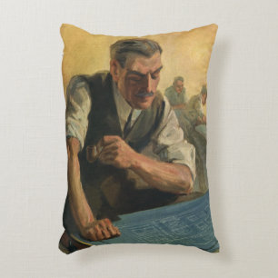 Vintage Geschäftsbaufachmann und Baupläne Dekokissen