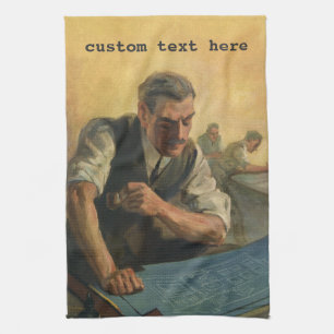 Vintage Geschäftsbauten und Baupläne Geschirrtuch