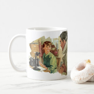 Vintage Geschäftsbüro, CEO Chef und Sekretärin Kaffeetasse