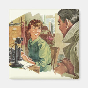 Vintage Geschäftsbüro, CEO Chef und Sekretärin Magnet