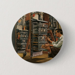 Vintage Geschäftsfunk-Techniker repariert Ausrüstu Button