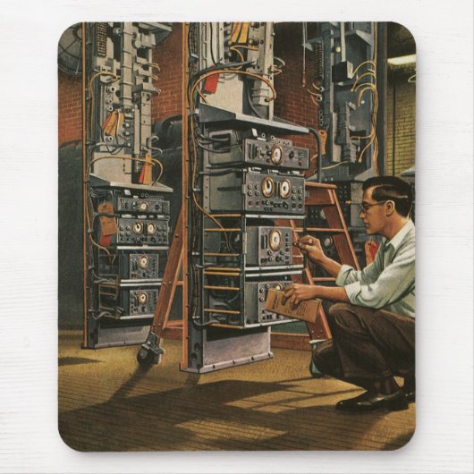 Vintage Geschäftsfunk-Techniker repariert Ausrüstu Mousepad (Vorne)