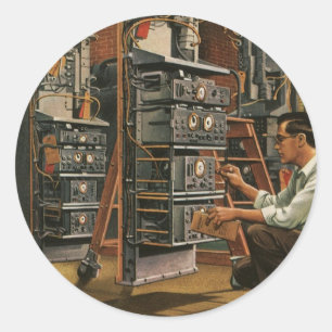 Vintage Geschäftsfunk-Techniker repariert Ausrüstu Runder Aufkleber