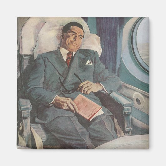 Vintage Geschäftsreise, Lesen im Flugzeug Magnet (Vorne)