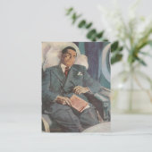 Vintage Geschäftsreise, Lesen im Flugzeug Postkarte (Stehend Vorderseite)