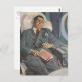 Vintage Geschäftsreise, Lesen im Flugzeug Postkarte (Vorne/Hinten)