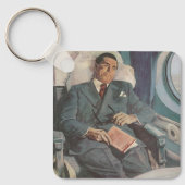 Vintage Geschäftsreise, Lesen im Flugzeug Schlüsselanhänger (Vorderseite)