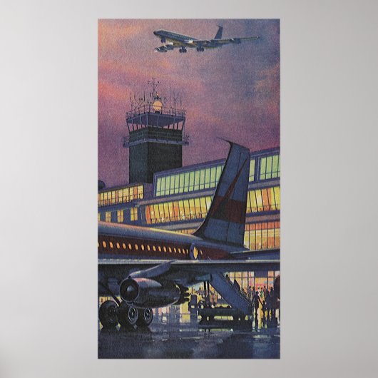 Vintage Geschäftsreisende im Flugzeug am Flughafen Poster (Vorne)
