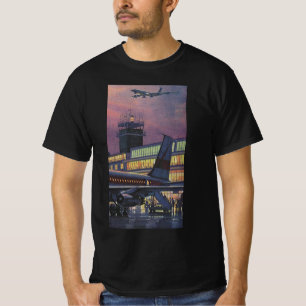 Vintage-Geschäftsreisende in einem Flugzeug auf de T-Shirt
