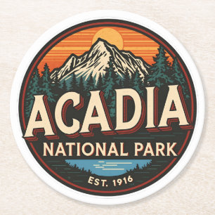 Vintage-Geschenke aus dem Acadia-Nationalpark im F Runder Pappuntersetzer