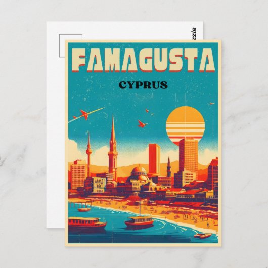 Vintage Geschenke von Famagusta Beach Zypern Postkarte (Vorne/Hinten)