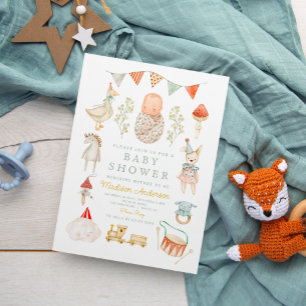 Vintage-Geschichtenbuch-Baby-Party mit Tieren aus Einladung