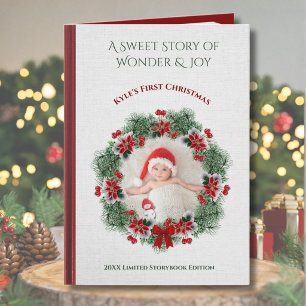 Vintage-Geschichtenbuch-Babys erstes Weihnachtsfot Feiertagskarte