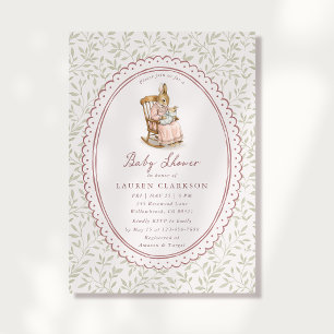 Vintage-Geschichtenbuch-Häschen-Rosé-Baby-Party  Einladung