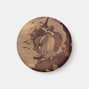 Vintage-Geschichtenbuch-Hexe und schwarze Katze Ha Magnet